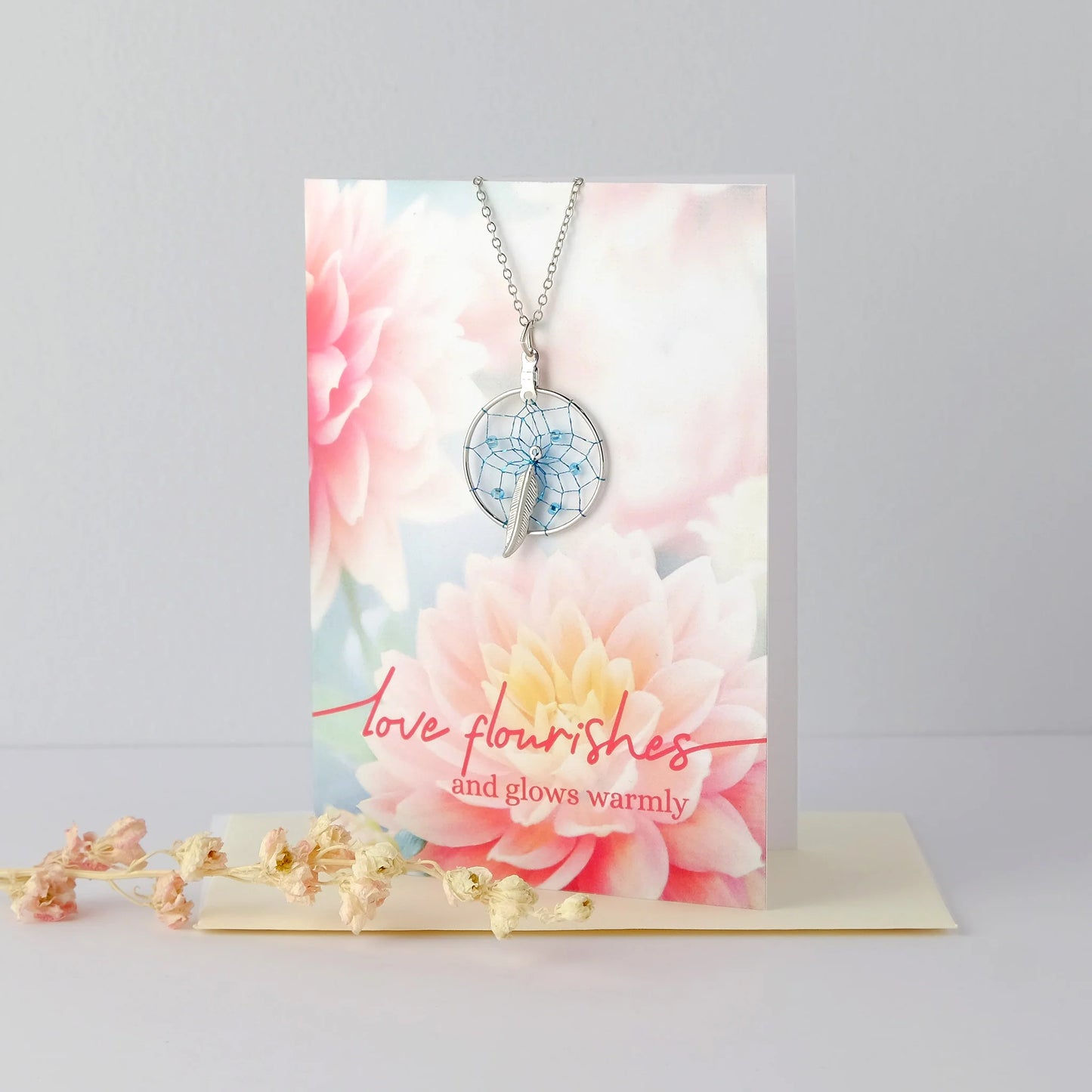 "Love Flourishes" Dream Catcher Necklace Greeting Card