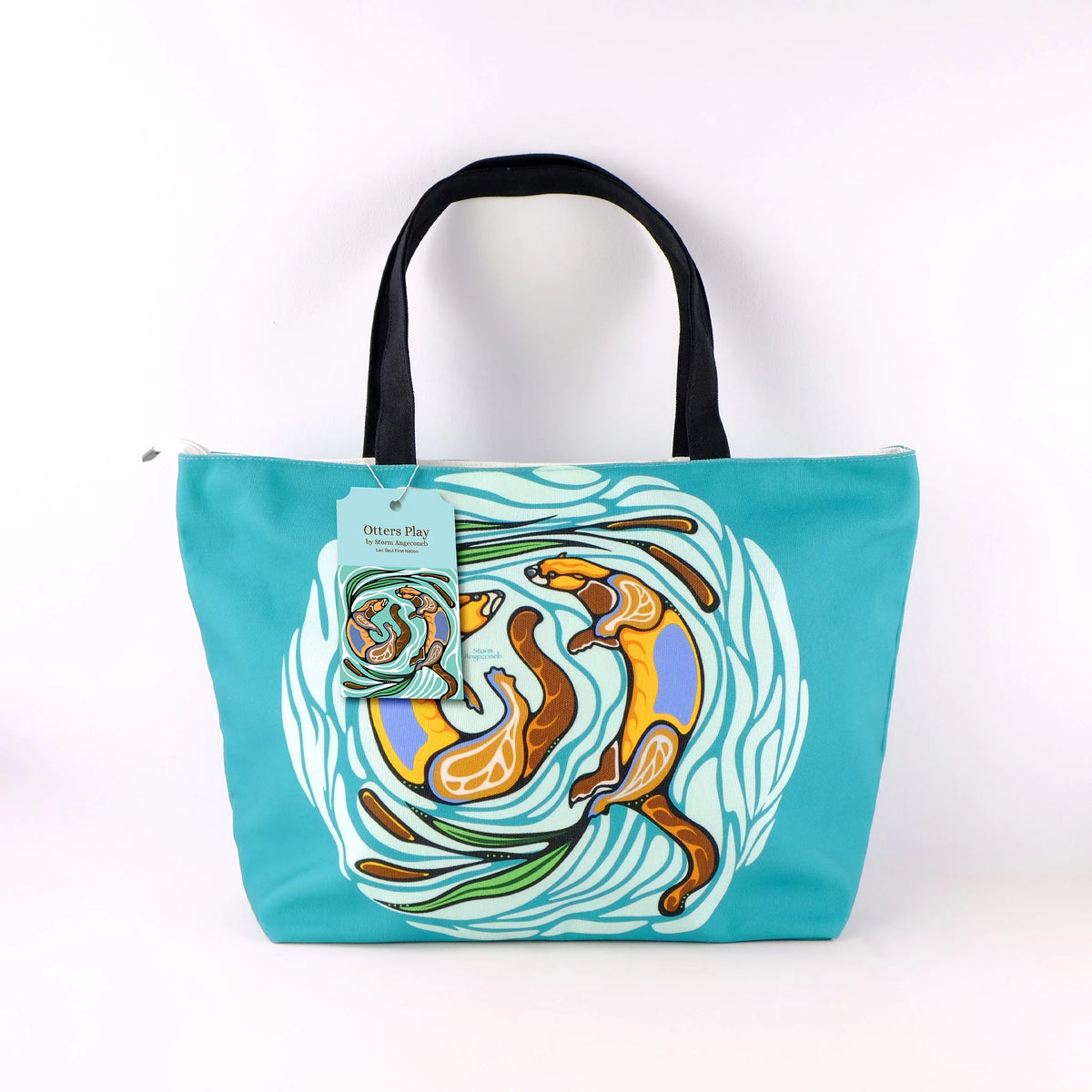 Large Tote Bag "Otters Play" by Storm Angeconeb