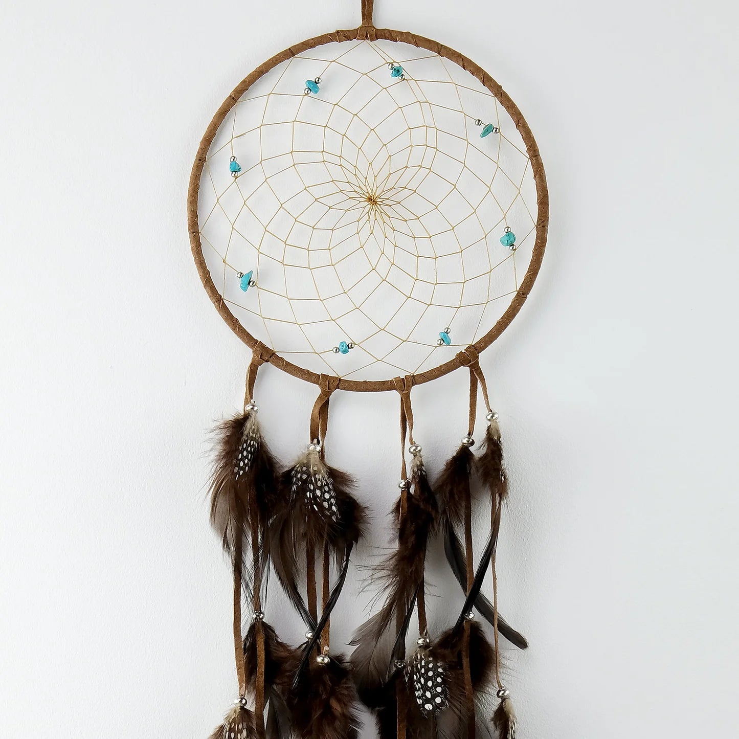 6" Brown Dream Catcher with Semi-precious Stones