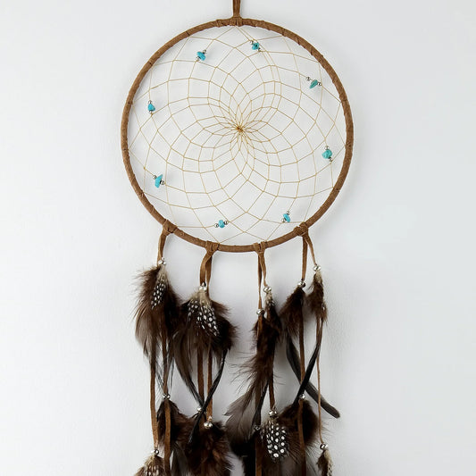 6" Brown Dream Catcher with Semi-precious Stones