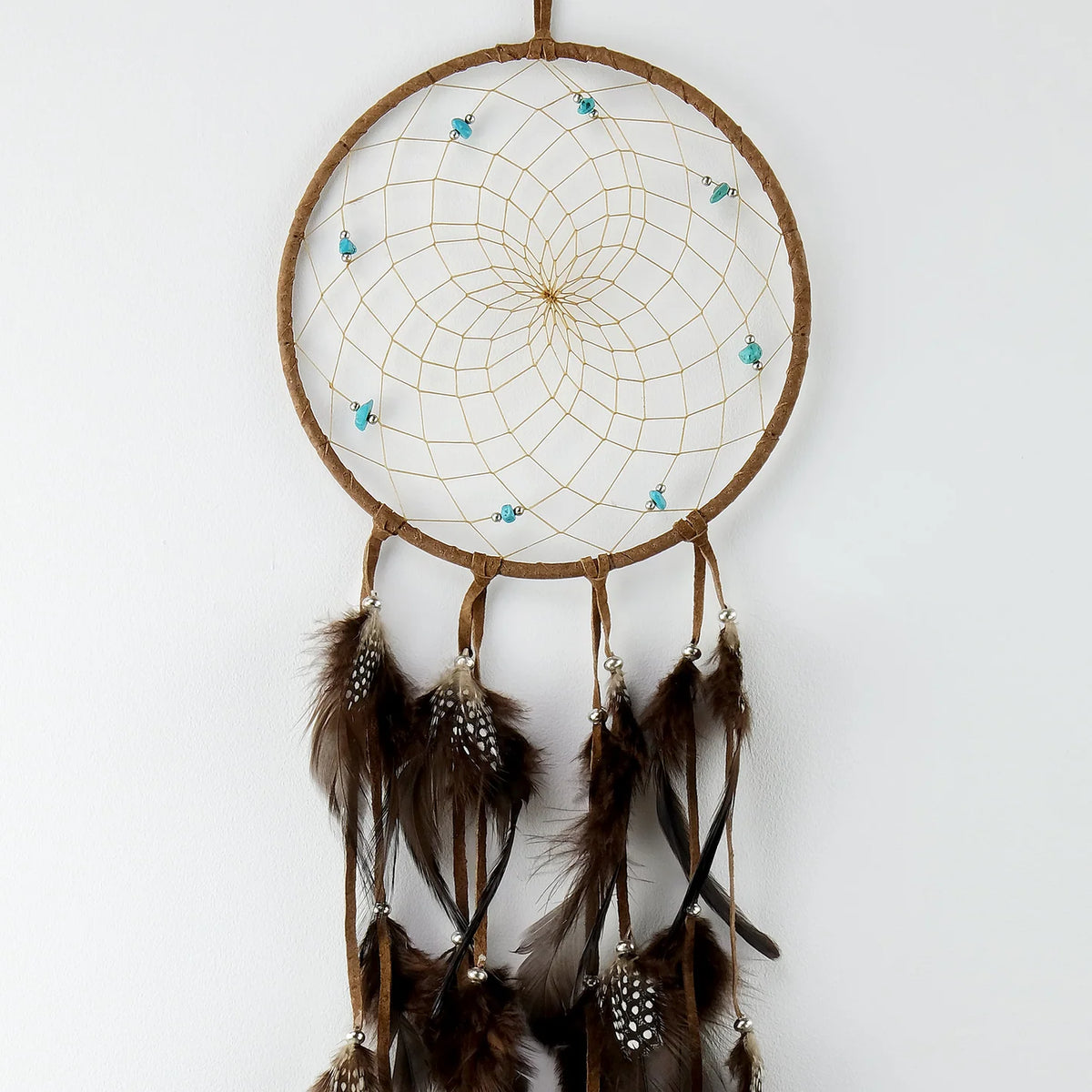 6" Brown Dream Catcher with Semi-precious Stones