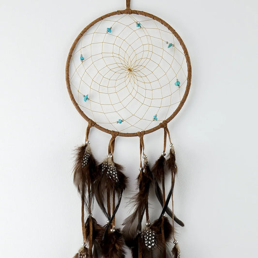 6" Brown Dream Catcher with Semi-precious Stones