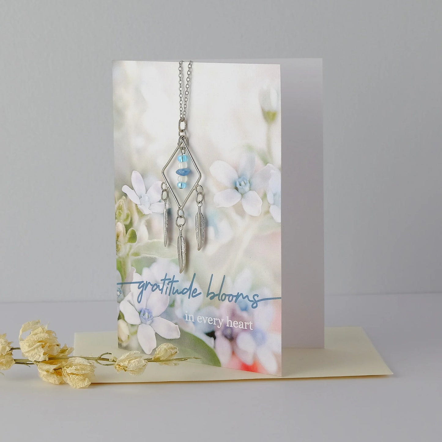 "Gratitude Blooms" Aquamarine Diamond Necklace Greeting Card
