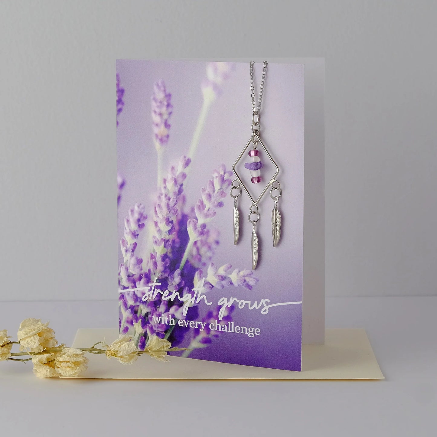 "Strength Grows" Amethyst Diamond Necklace Greeting Card