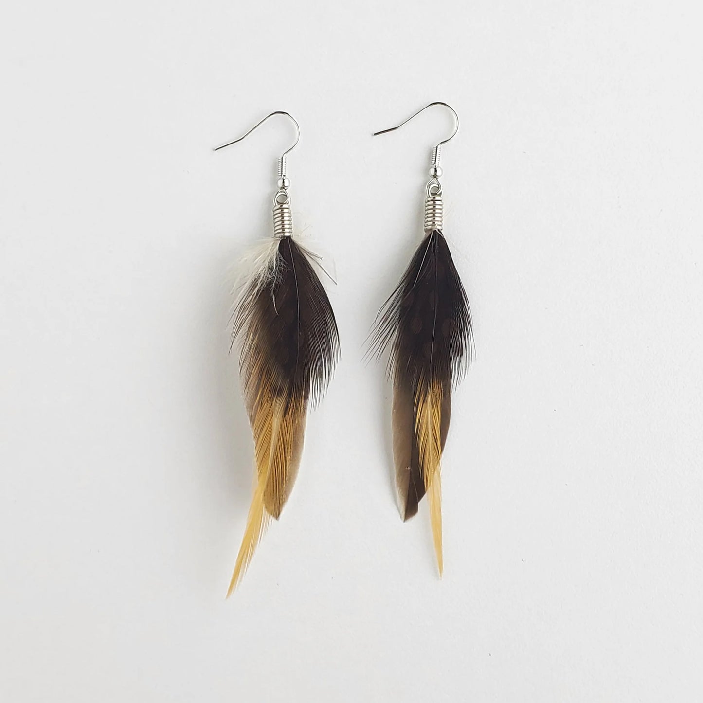 Natural Feather Earrings in Small Quills/Brown Spotted Guinea