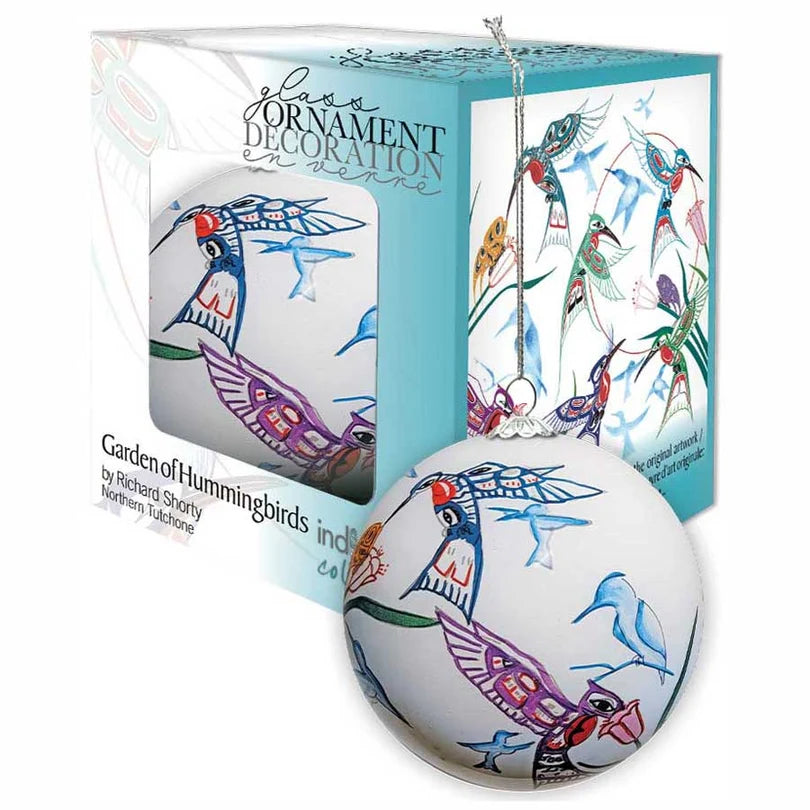 Garden of Hummingbirds Glass Christmas Ornament